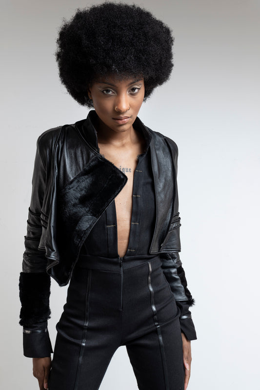 Shearling Leather Crop Jacket